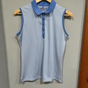 Nike Golf Blue and White Striped Sleeveless Shirt